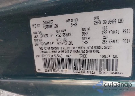 1999 Dodge Ram 1500 St from USA, damaged, VIN 1B7HC13Z1XJ515068